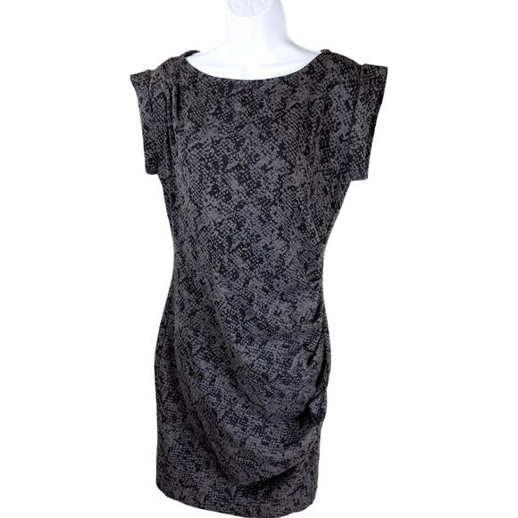 Ann Taylor Gray Black Animal Print Sheath Dress Short Sleeve Small - Picture 1 of 10